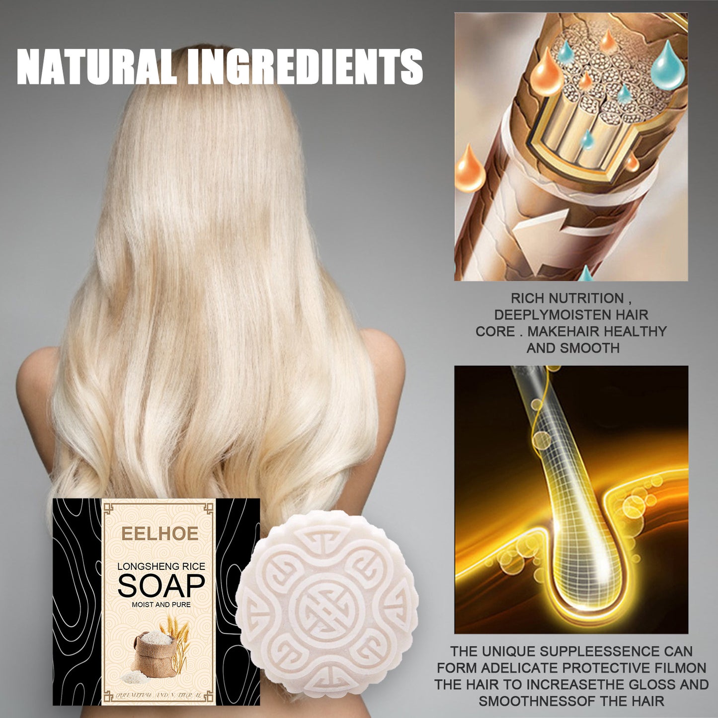 Rice Water Soap Shampoo Nourishing Frizz Hair Care