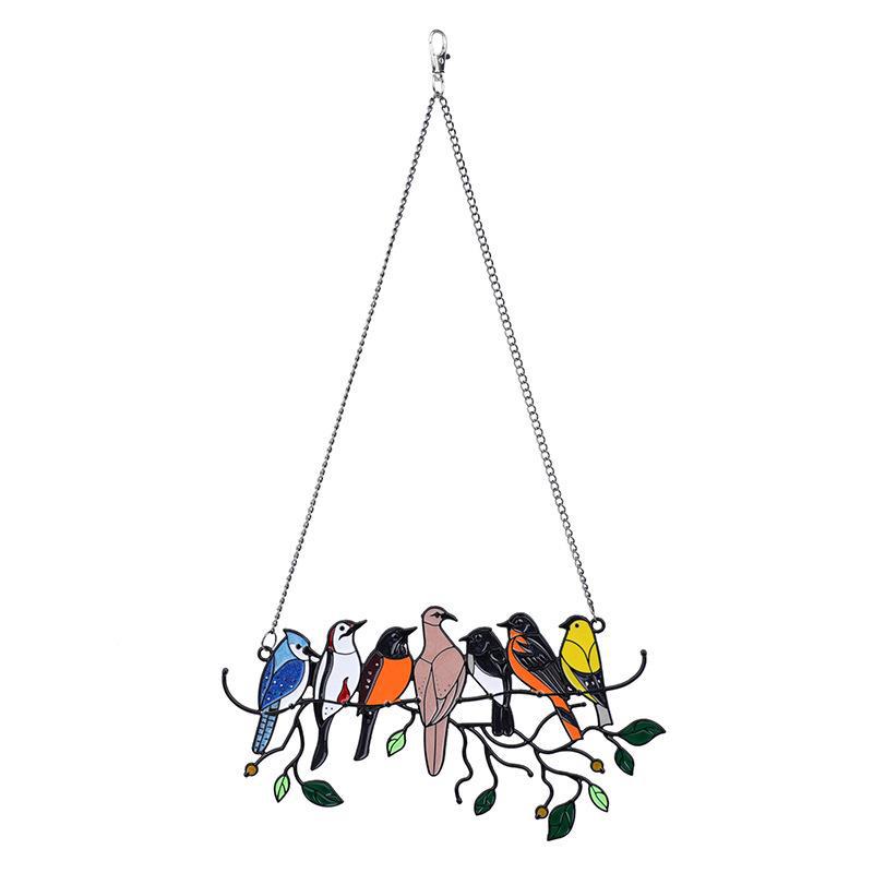 Metal Stained Bird Panel Glass Window Hanging