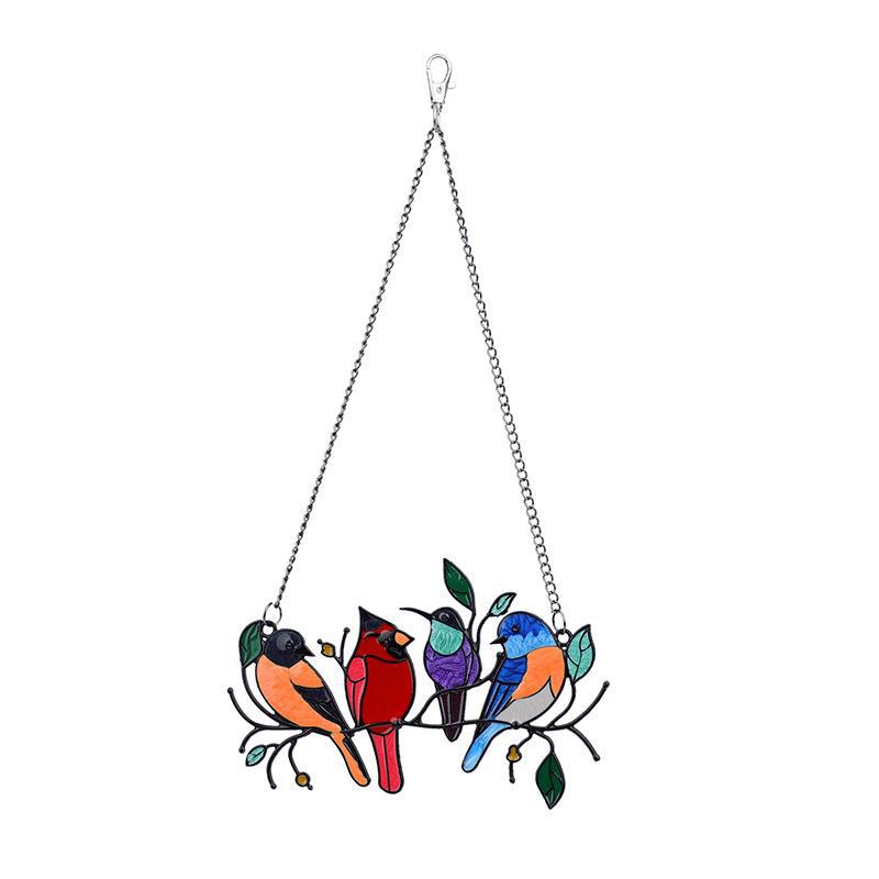 Metal Stained Bird Panel Glass Window Hanging