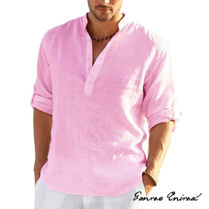 Hoerev Men's Casual Long Sleeve Linen Shirt - Slim Fit Beach Shirt, Lightweight & Breathable